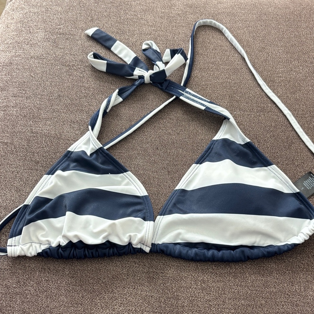 City Streets Navy and White Striped Bikini Top